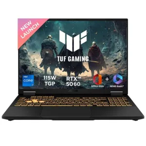ASUS TUF F16, 14th Gen, Smartchoice,Intel Core i7 14650HX, Gaming Laptop(RTX 5060-8GB/16GB/1TB /FHD+/16″/165Hz/90WHrs/Windows 11/M365 Basic (1Year)*/Office 2024/Jaeger Gray/2.2 Kg) FX608JMR-RV049WS