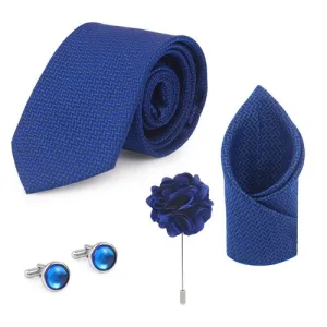 Neuro Club Men’s Solid Micro Self Silk Necktie Gift Set With Pocket Square Cufflinks & Brooch Pin Formal Tie With Box