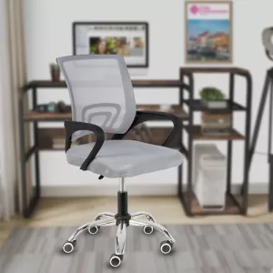 Casa Copenhagen Mesh Mid Back Office/Study/Computer/Revolving/Desk Chair For Work From Home -Metal Base, Height Adjustable Seat – Grey Milange & Black Handle