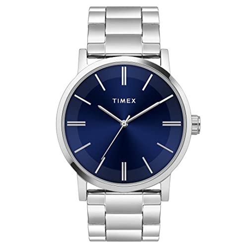 Timex Analog Watch For Man With Blue Round Dial & Silver Stainless Steel Bracelet Band Water Resistant Men’S Wrist Watches – Twhg35Smu06