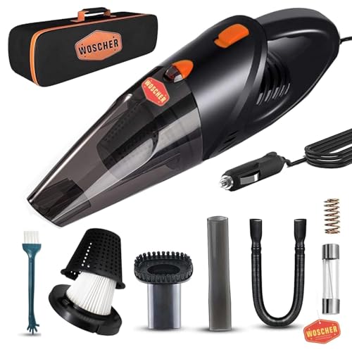 Woscher 2003 High Power Car Vacuum Cleaner |High Power For Car Deep Cleaning, Hand Held Portable Cars Vacuum For Car Cleaning With Dc 12V, 140W Vacuum Motor & 5000 Pa Powerful Suction, Black| With Bag