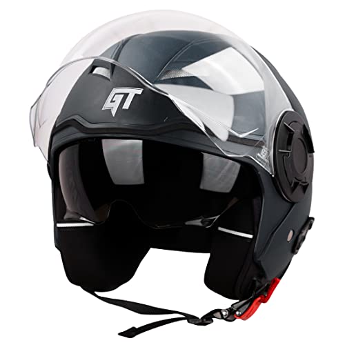 Steelbird Gt Dashing Isi Certified Open Face Helmet For Men And Women With Inner Sun Shield ( Dual Visor Mechanism ) (Large 600 Mm, Dashing Black)