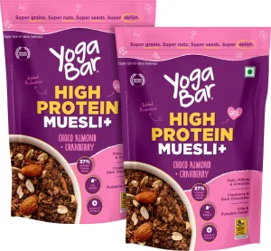 Yogabar Protein Muesli 1.7Kg Choco Almond&Cranberry With Probiotics And Omega 3|850G X 2 Pouch(2 X 850 G)