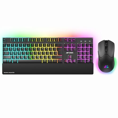 Ant Esports Km500W Pro Wireless Gaming Keyboard Mouse Combo, Rechargeable 104 Key Led Light Up Keyboard Ergonomic Wireless Gaming Mouse, Backlit Mouse Keyboard For Xbox Ps5 Ps4 Pc Laptop