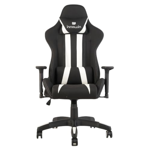 Innowin Defender Igc Series Gaming Chair With Premium Soft Fabric And Pu Leather Ergonomic 3D Adjustable Armrest And Adjustable Neck & Lumbar Pillow With Glass Filled Nylon Base (White)