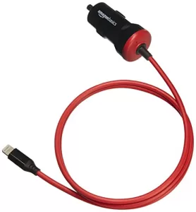 Amazon Basics 5V 2.4A 12W Straight Cable Lightning Usb Car Charger Compatible With Mp 3 Players (3′,Black)