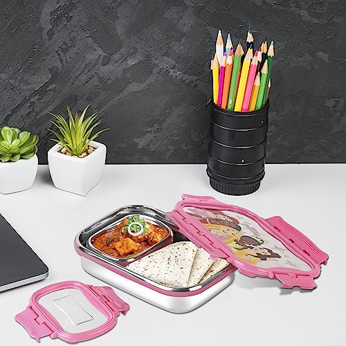 Cello Click It Toons Big Disney Princess Lunch Box, 1024Ml, Pink | 100% Food Grade | Leak Proof And Break Resistant | 2 Containers Lunch Box