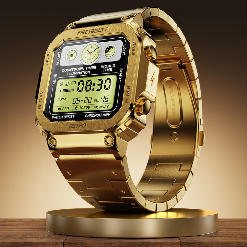 Fire-Boltt Reto 39.1Mm (1.54) Display, Bluetooth Call, Voice Assistance, Steel Straps Smartwatch(Gold Strap, Free Size)