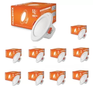 Halonix Polycarbonate Kornet 5.5-Watt Junction Box White Led Downlighter| Cut Out- 3 Inch|Surge Protection – Upto 4 Kv (Pack Of 10, White)