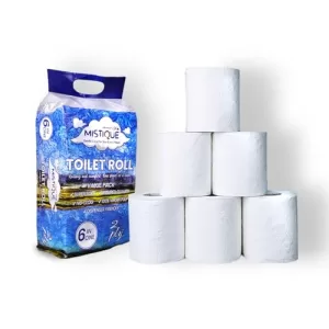Mistique 2 Ply 180 Pulls Toilet Paper Roll | 180 Pulls X 6 Rolls | Soft And Highly Absorbent | 100% Natural Virgin Pulp | Dispenser Friendly | Super Soft | Family Pack Of 6 Rolls