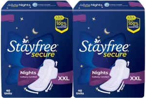 STAYFREE Secure Nights Cottony Comfort XXL 40| Upto 100% leakage protection| Odor Control Sanitary Pad  (Pack of 80)