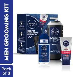 Nivea Men Combo, Gift Hamper for Men, With Body Wash, Face Wash & Roll On, Cleanser Deo Deodorant Roll-on – For Men (350 ml, Pack of 3)