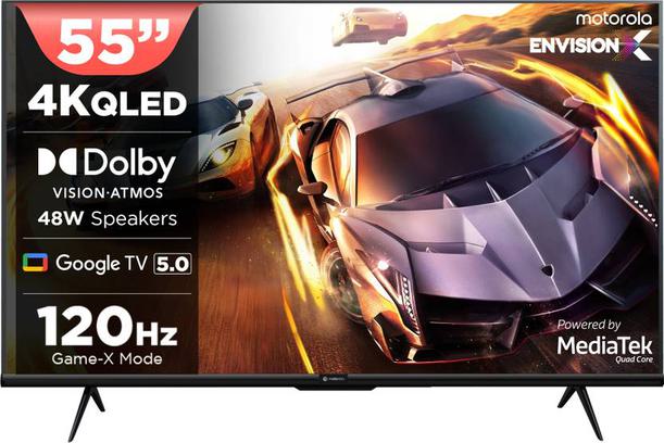 MOTOROLA 140 cm (55 inch) QLED Ultra HD (4K) Smart Google TV 2025 Edition with 5.0 with 48 W speaker, 120Hz Game accelerator, and Dolby Atmos  (55UHDGQMVSAQ)