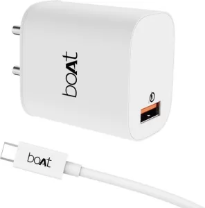 boAt 18W Power WCD QC3A Charger combo (Type C )  (White, Cable Included)