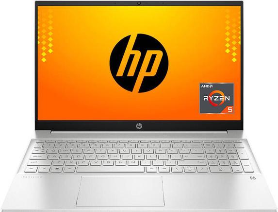 HP Pavilion AMD Ryzen 5 Dual Core 5500U – (8 GB/512 GB SSD/Windows 11 Home) 15-eh1137AU Thin and Light Laptop (15.6 inch, Natural Silver, With MS Office)