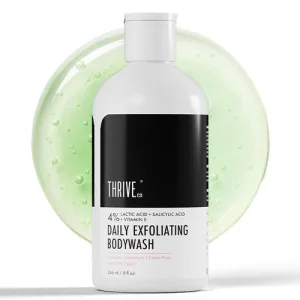 Thriveco Exfoliating Body Wash | Prevents Body Acne, Tan & Dead Skin Removal | With Lactic, Salicylic Acid, Vitamin E & Diacnemide® | Daily Use Shower Gel | For Men & Women | 236ml