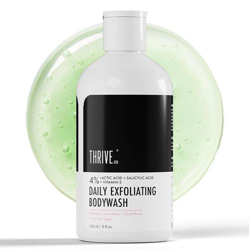 Thriveco Exfoliating Body Wash | Prevents Body Acne, Tan & Dead Skin Removal | With Lactic, Salicylic Acid, Vitamin E & Diacnemide® | Daily Use Shower Gel | For Men & Women | 236ml