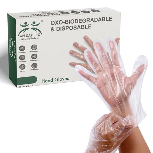 AM SAFE-X delivering the best Disposable Hand Gloves Pack of 200, 100% Compostable,Transparent Cooking Gloves Universal Size, For Gardening, Cleaning & Public Areas