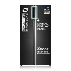 Haier SmartChoice 598L 3 Star 3-Door Side by Side Frost Free Refrigerator | Expert Inverter Technology | Digital Display Panel | Jumbo Ice Maker | Deo Fresh Technology (HRT-683GK, Graphite Black)