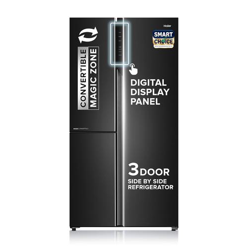 Haier SmartChoice 598L 3 Star 3-Door Side by Side Frost Free Refrigerator | Expert Inverter Technology | Digital Display Panel | Jumbo Ice Maker | Deo Fresh Technology (HRT-683GK, Graphite Black)