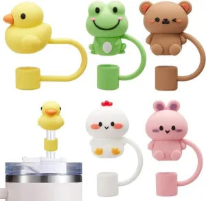 EZ LIVING 5pcs Multicolor Straw Covers for Children – Animal Shape Drink Covers – Cute Animal Straw Toppers