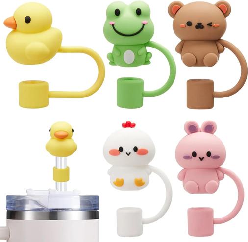 EZ LIVING 5pcs Multicolor Straw Covers for Children – Animal Shape Drink Covers – Cute Animal Straw Toppers