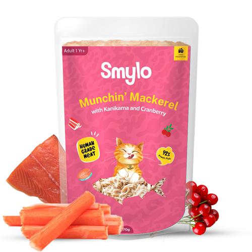 Smylo Natural Healthy Adult Cat Wet Food (1+ yrs) 70g | Mackerel, Kanikama & Cranberry | for Healthy Skin & Coat, Supports Digestion | No Preservatives & Grain Free | Vet-Formulated