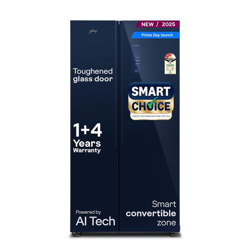 Godrej Smart Choice 600L 3Star Frost Free Smart Convertible AI Tech 3 Intelligent Modes Toughened Glass Door Inverter Side By Side Refrigerator (2025 Model,RS EONVELVET 646C RIT SM BL,Storm Blue)