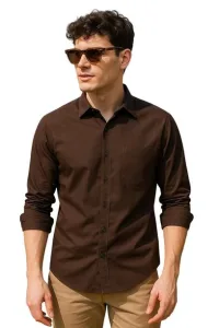 Men’s Brown Slim Fit Casual Shirt | Cotton Blend Full Sleeve Solid Shirt, Office & Party Outfits