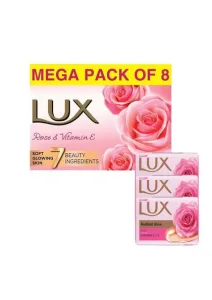 Lux Even-Toned Glow Bathing Soap infused with Vitamin C & E For Superior Glow Offer Pack of 8 x 150g