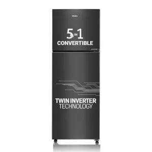 Haier 240L 3 Star Frost Free Top Mount Double Door Refrigerator|5 In 1 Convertible Modes|Twin Inverter|200% Faster Ice Making in 49 Minutes (HEF-253GB-P, GE Black)