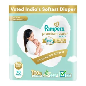 Pampers Premium Care Pant Style Baby Diapers, Newborn/X-Small (NB/XS), 70 Count, 4-6kg, All-in-1 with 360 Cottony Softness Diapers