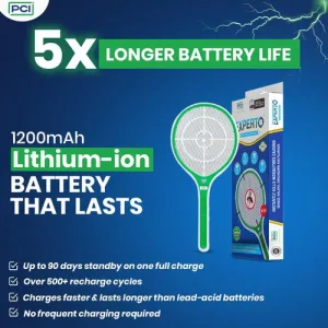 PCI EXPERTO Anti Mosquito Bat | 1200 mAh Rechargeable Lithium-ion Battery | 90 Days Standby | LED Light | Made in India | Used by Professionals | Electric Insect Killer Racket