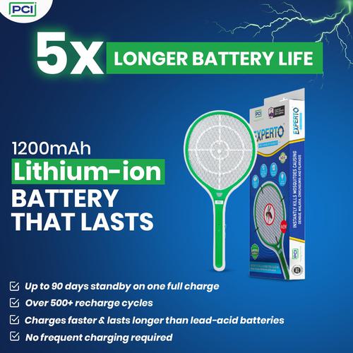 PCI EXPERTO Anti Mosquito Bat | 1200 mAh Rechargeable Lithium-ion Battery | 90 Days Standby | LED Light | Made in India | Used by Professionals | Electric Insect Killer Racket