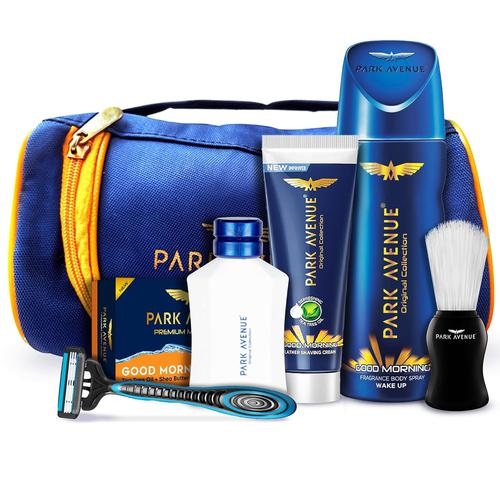 Park Avenue Good Morning Grooming Collection 7 in-1 Combo Grooming Kit for Men | Gift Set for Men | Father’s Day Gift for Dad | Shaving Kit for Men | Shaving Foam | After Shave | Gift Hamper for Men, Husband, Boyfriend | Free Travel Pouch Inside