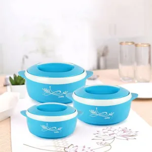 CELLO Sapphire Insulated Inner Steel Casserole Set of 3, Blue (500ml, 1000ml, 1500ml) | Hot Box for Kitchen | Hot Pot | Chapati Box | Locks in The Cold & Heat for Long | Serving Bowl with Lid |