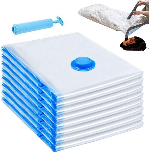 EZ LIVING 5 Pack Large Vacuum Storage Bags, Vacuum Seal Bags for Clothing with Hand Pump, 80% Space Saver Bags for Clothes, Pillows, Comforters and Blankets, Home Travel Essentials