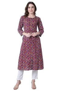 YUVVIK Women’s Stylish Pure Cotton Printed A-Line Kurti with Gold Button | Ethnic Wear for Women & Girls | Short Kurti for Jeans, Office & Casual Wear | Fancy Western Peplum Kurta Top