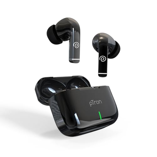 Ptron Basspods P251+ Tws Earbuds W/ 50Hrs Playtime, 12Mm Drivers, Dual Hd Mic & Ai-Enc Calls, Movie Mode, Touch Controls, In-Ear Bluetooth 5.1 Wireless Headphones, Type C Charging & Ipx4 (Jet Black)