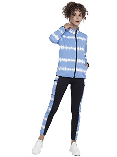 Chkokko Women Printed Zipper Full Sleeves Track Suit Light Blue Size M