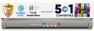 Sharp 2025 Model 5 In 1 Convertible 1.5 Ton 5 Star Split Inverter 7 Stage Health Filters,Turbo Cool Technology,Anticorrosive Gold Fin Ac  – White(Ah-Si18V5B-Gc, Copper Condenser)