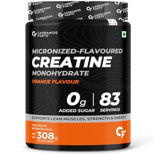 Carbamide Forte Creatine Mono Hydrate Powder | Micronized Creatine Monohydrate 308G | Micronized Monohydrate Creatine Supplement For Lean Muscle, Strength & Energy – Orange – 83 Servings – 308G