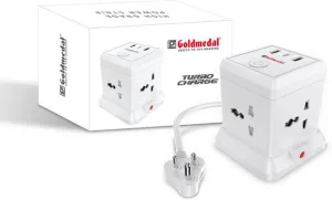 Goldmedal Turbocharge 4+3 Power Strip 4  Socket Extension Boards  (White, 2 m, With USB Port)