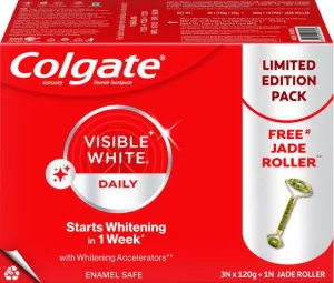 Colgate Visible White Teeth Whitening Toothpaste, 360g, 120g X 3 and Jade Roller Toothpaste  (360 g, Pack of 4)