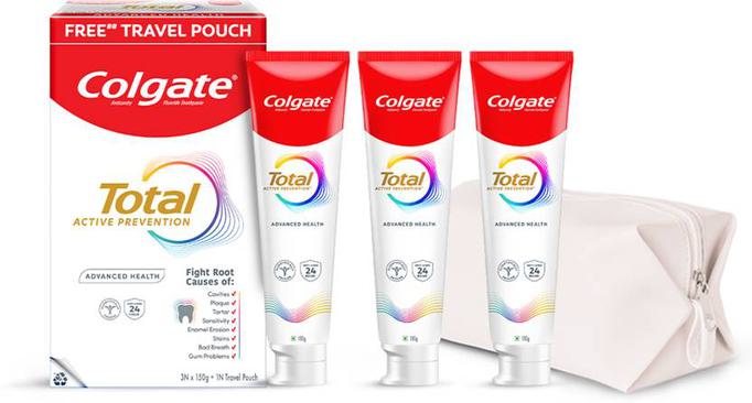 Colgate Total Advanced Health Toothpaste 450g and Travel Pouch Toothpaste  (450 g, Pack of 3)