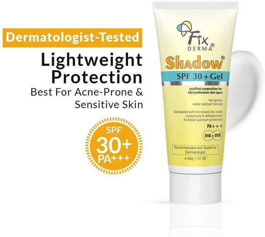 Fixderma Sunscreen – SPF 30+ PA+++ Shadow Sunscreen SPF 30+ Gel For Oily Skin, UVA-UVB Protection, Water Resistant  (40 g)