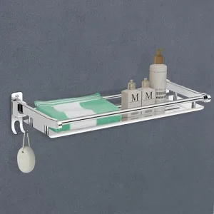 Primax Elegant Stainless Steel Multipurpose Folding Bathroom Shelf/Towel Rack with Towel Hooks/Bathroom Accessories – Wall Mount (Chrome)